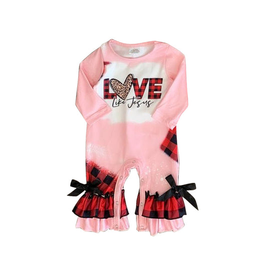 Leopard heart love like jesus plaid baby valentines romper