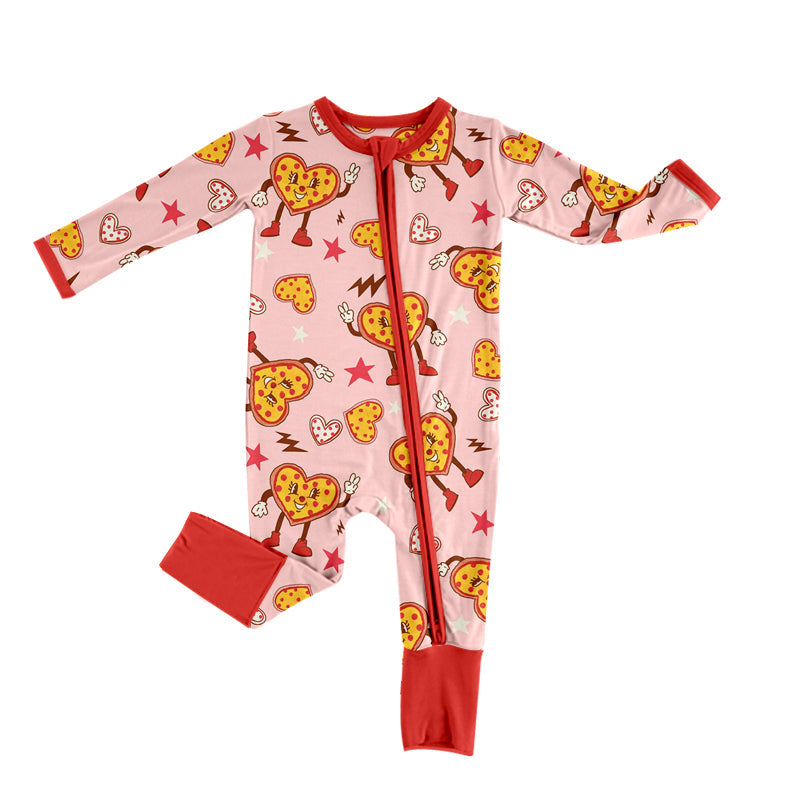 Long sleeves heart pizza baby kids valentines romper