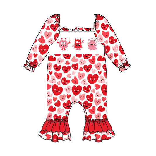 Long sleeves monster heart baby girls valentines romper