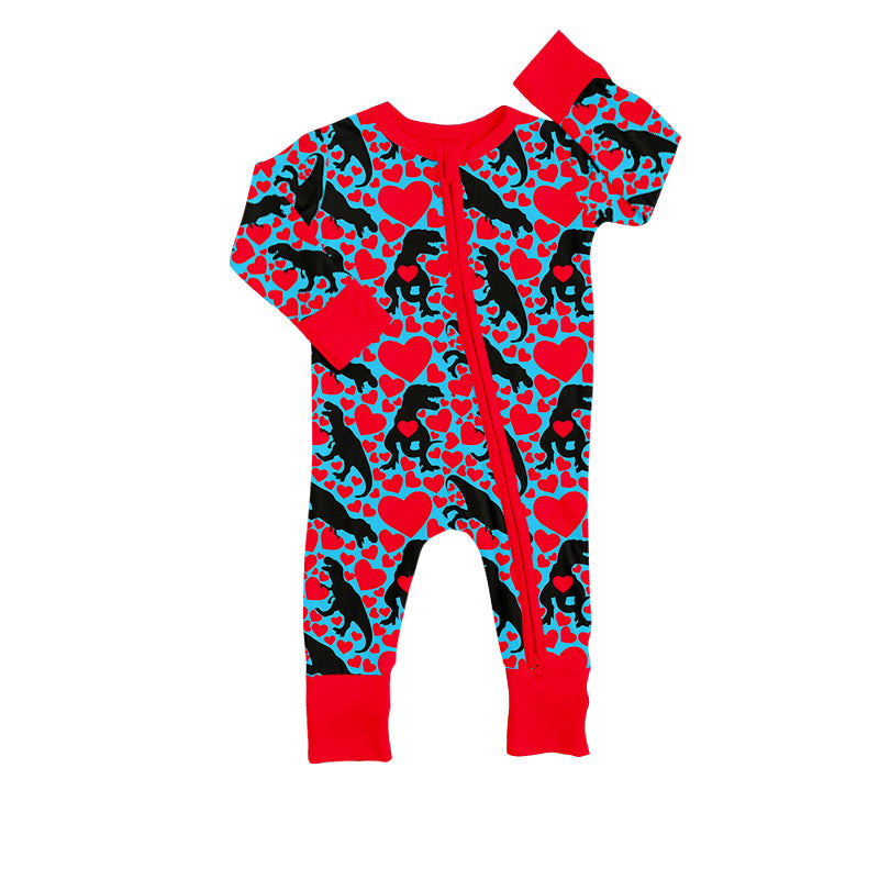 Dinosaur heart baby kids valentine's day zipper romper