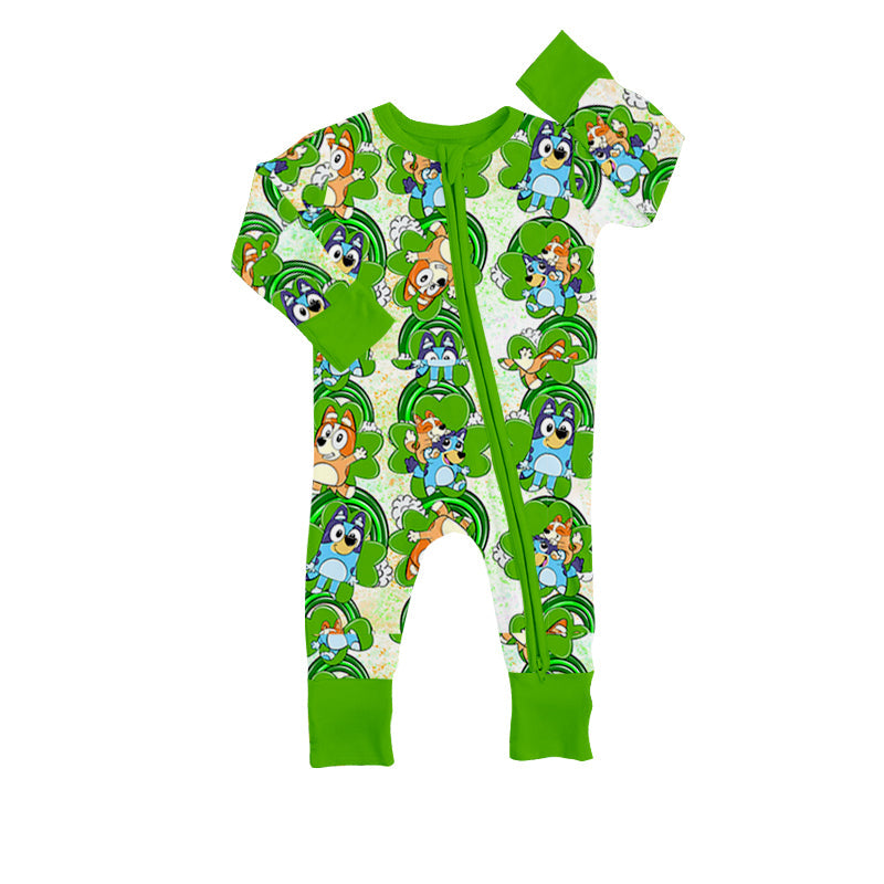 Green clover dog baby kids st patrick's day romper