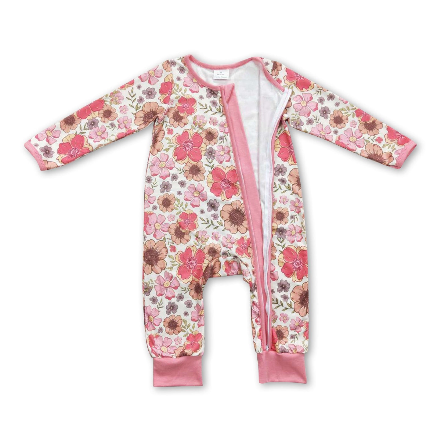 Long sleeves flower baby girls zipper romper