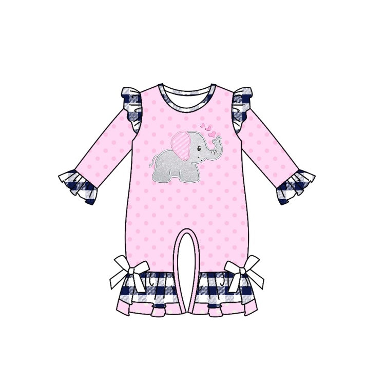 Pink elephant  heart baby girls valentines romper