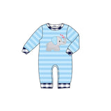 Blue stripe elephant heart baby boys valentines romper