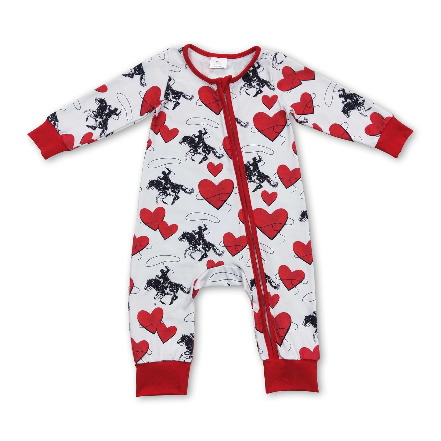 Heart horse rodeo baby kids western valentines romper