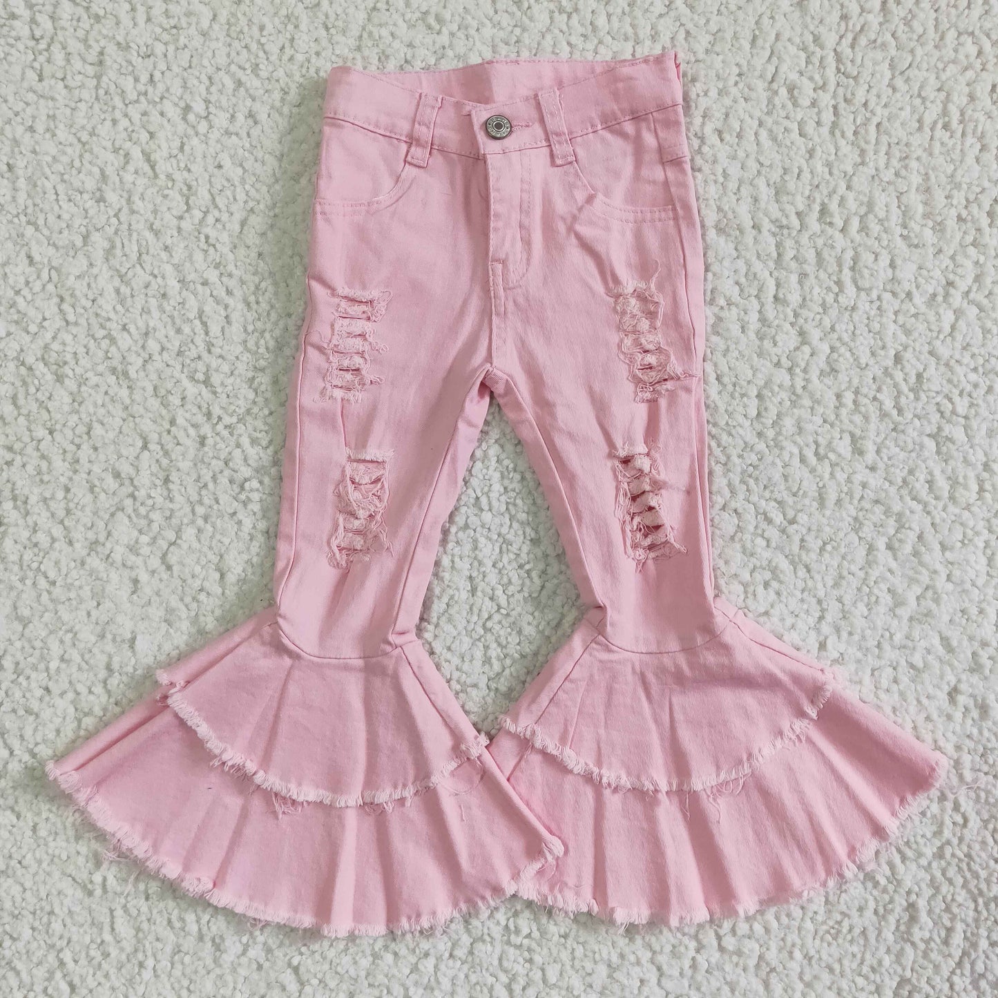 Pink denim pants distressed baby girls jeans