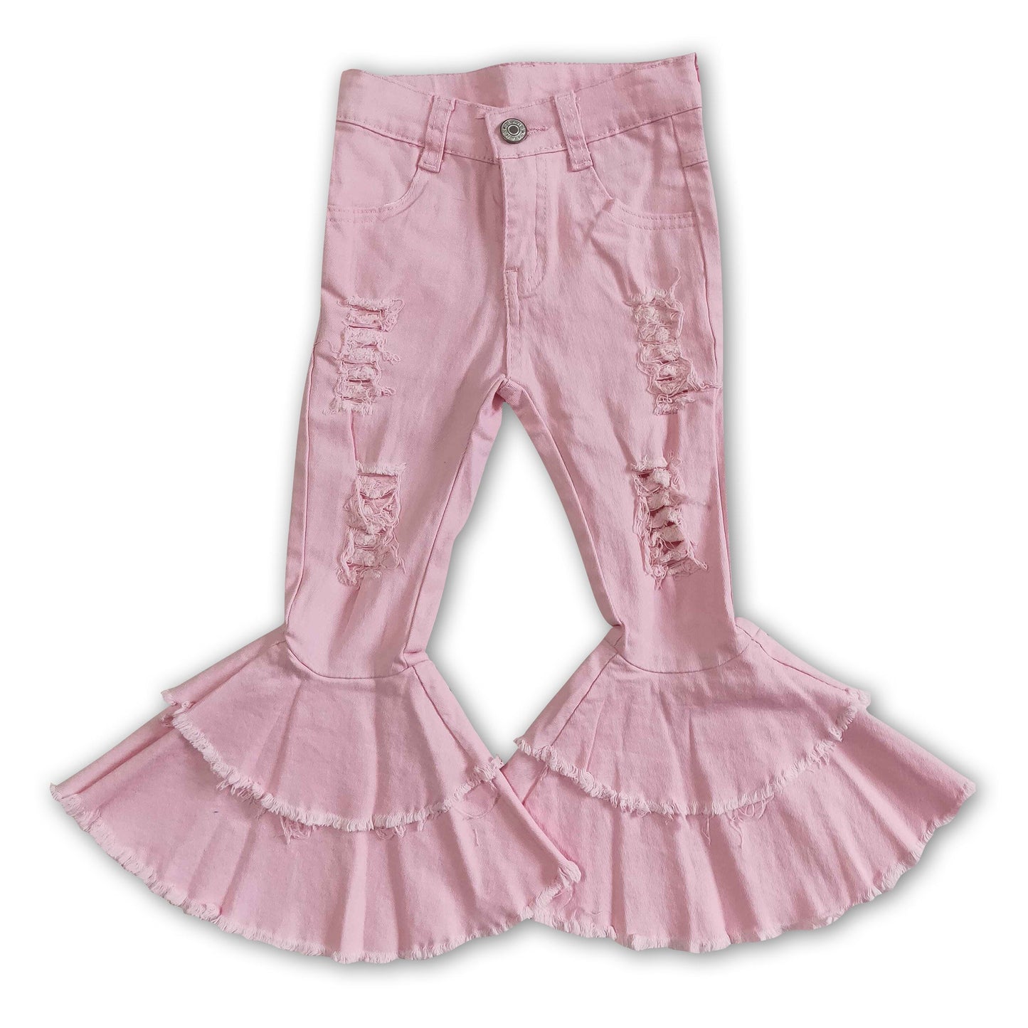 Pink denim pants distressed baby girls jeans match belt