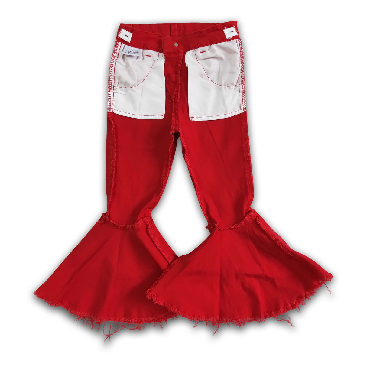 Red denim washed kids girls jeans