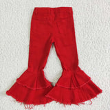 Red denim washed kids girls jeans