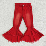 Red denim washed kids girls jeans