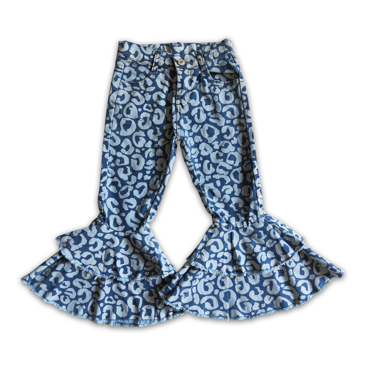 Jeans With Ruffle Bottom Blue leopard jeans ruffle baby girls bell bottom denim pants – Yawoo ...