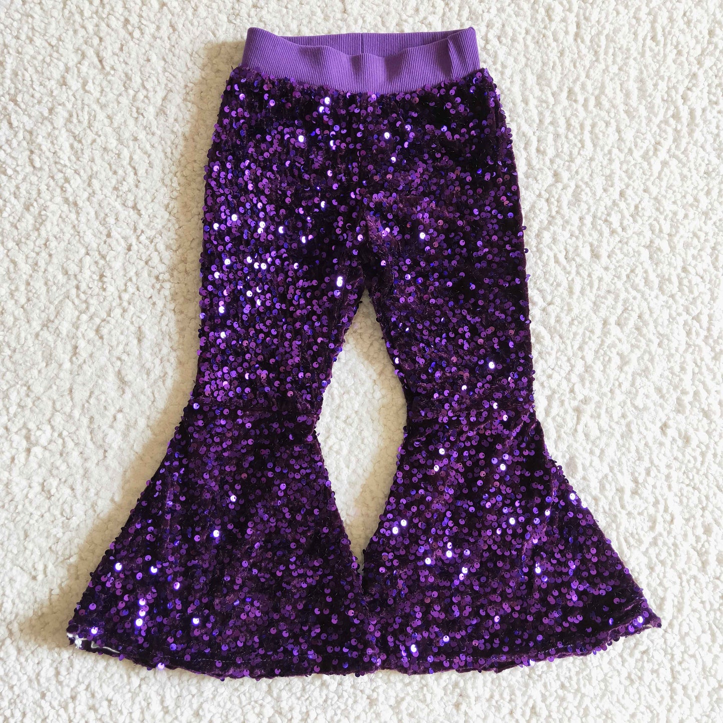 Purple soft lining bell bottom girls sequin pants