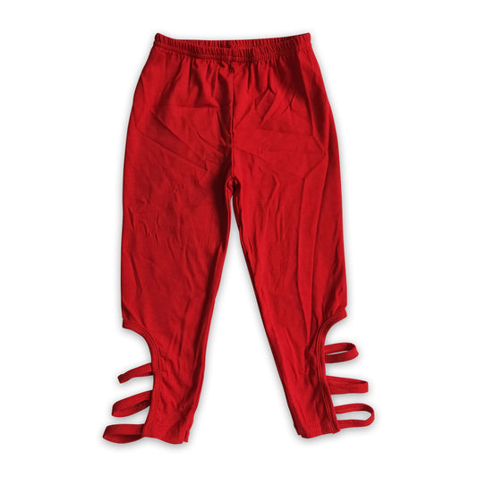 Red cotton pants girls criss cross leggings