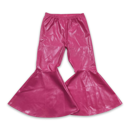 Hot pink leather baby girls bell bottom pants