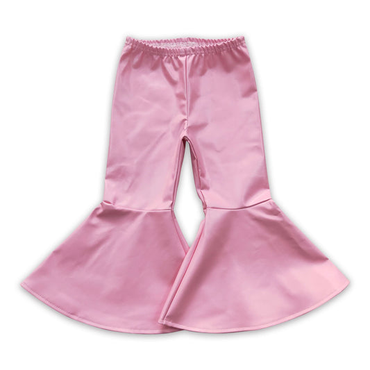 Pink leather baby girls bell bottom pants