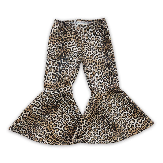 Leopard leather baby girls bell bottom pants