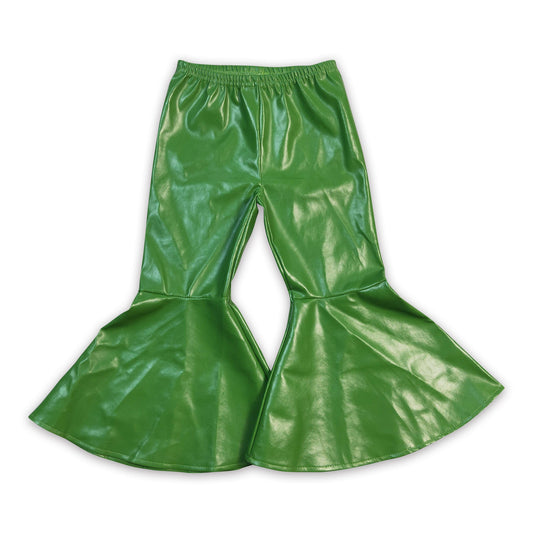Green leather baby girls bell bottom pants