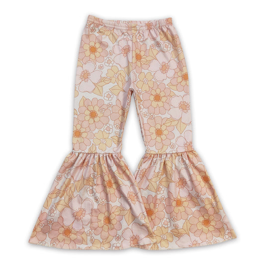 Peach floral kids girls bell bottom pants