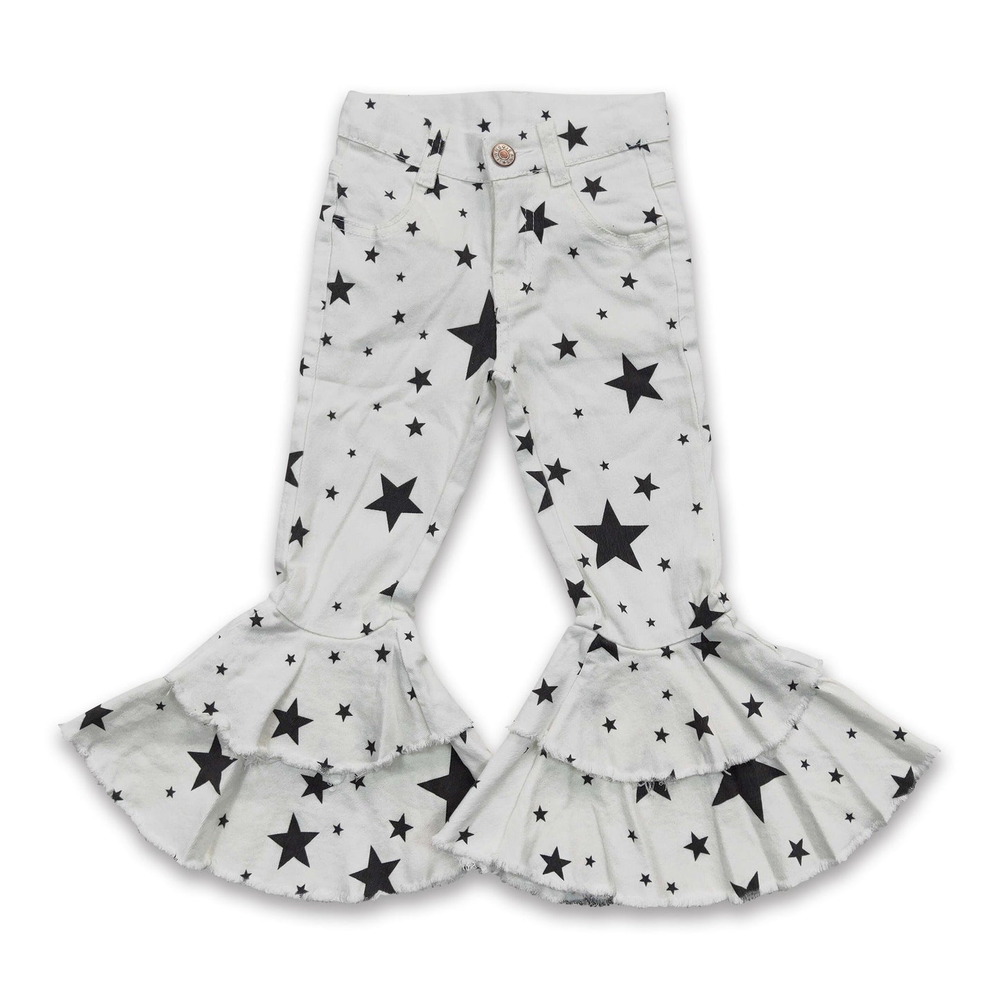 White stars elastic waistband strentchy girls jeans