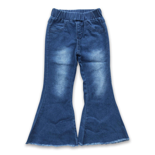 Blue washed denim pants girls elastic waist girls jeans