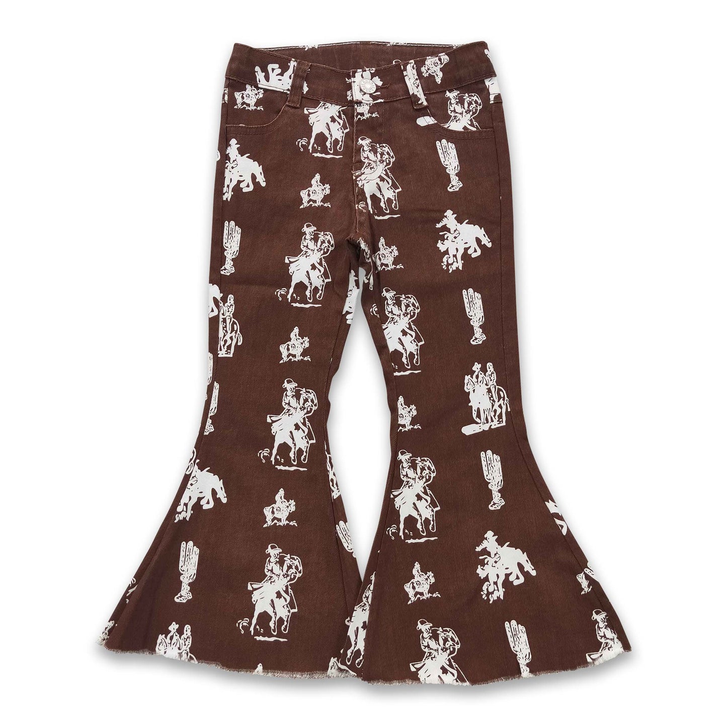 Brown cactus horse rodeo kids girls western jeans