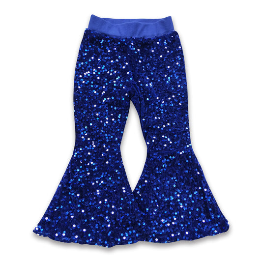 Blue sequin lining baby girls bell bottom pants