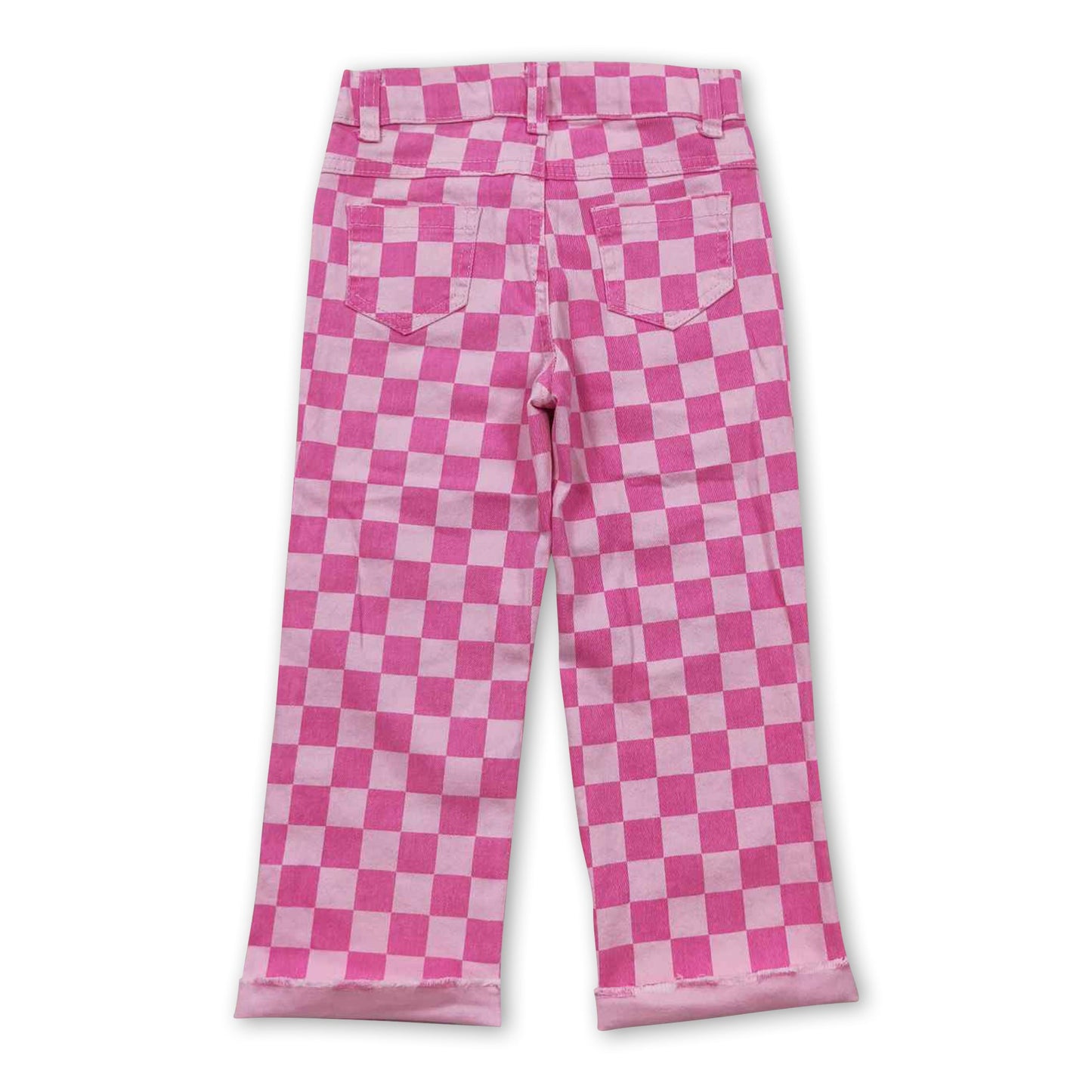 Pink checked hole baby girls jeans