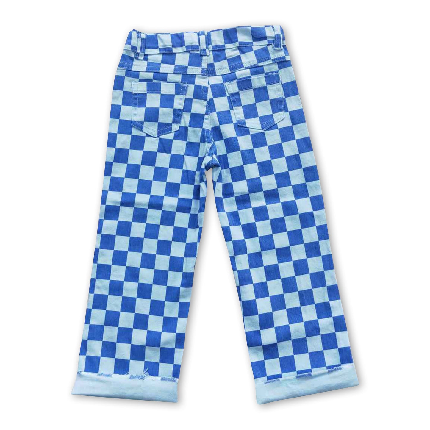 Blue checked hole baby boy jeans