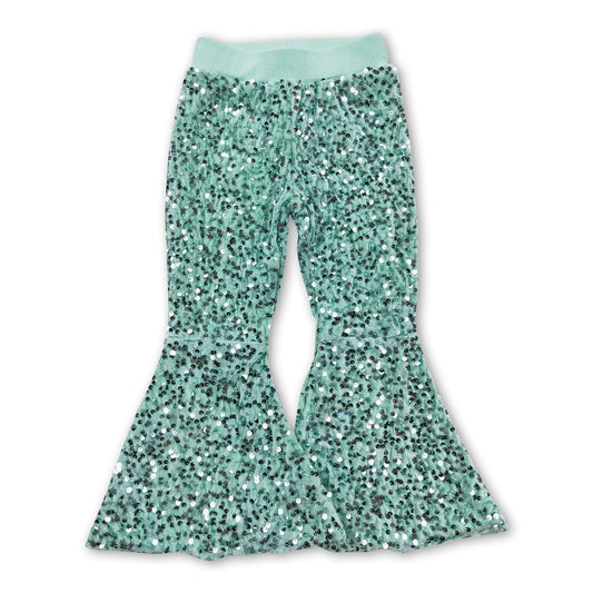 Mint sequin lining baby girls bell bottom pants