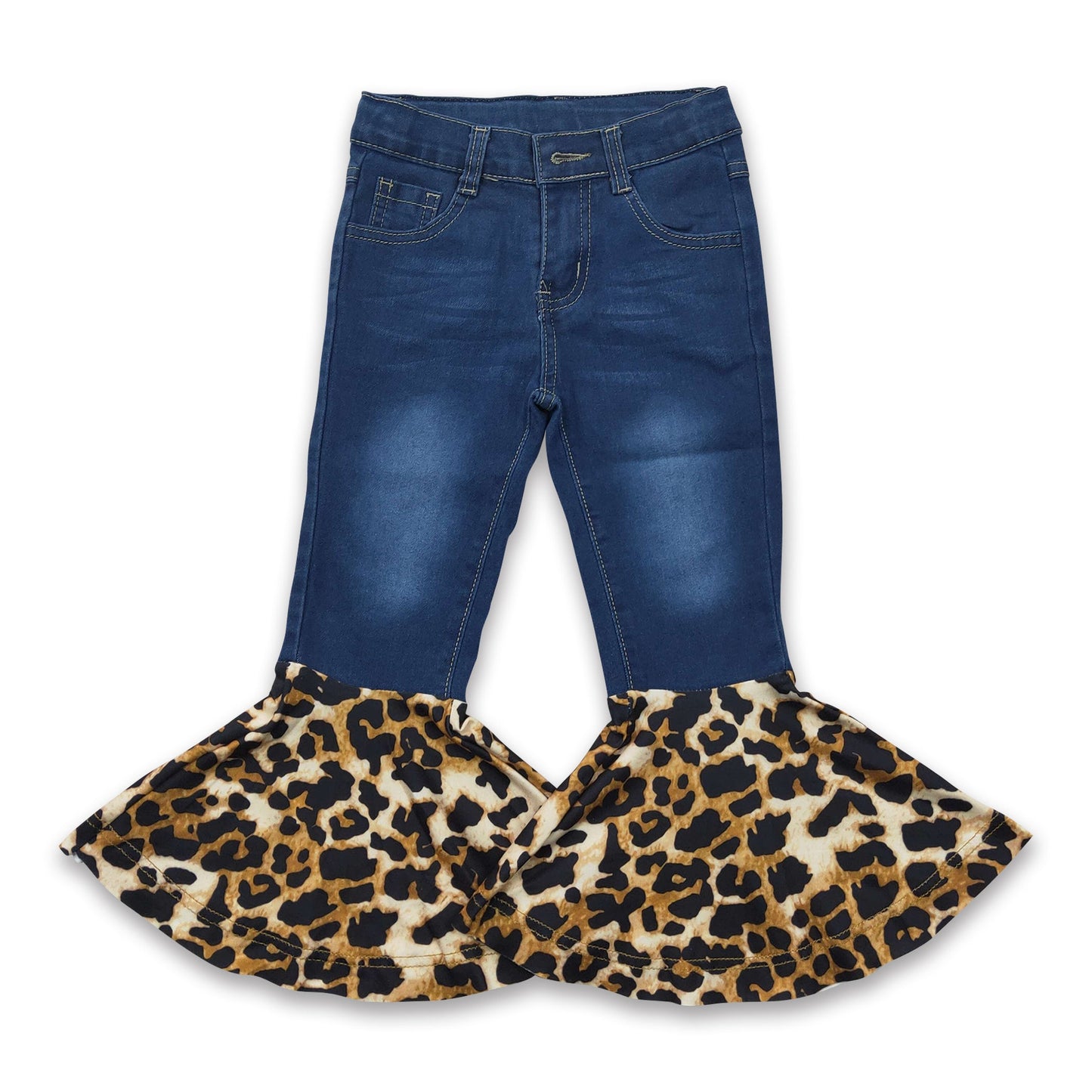 Blue denim leopard bell bottom kids girls jeans