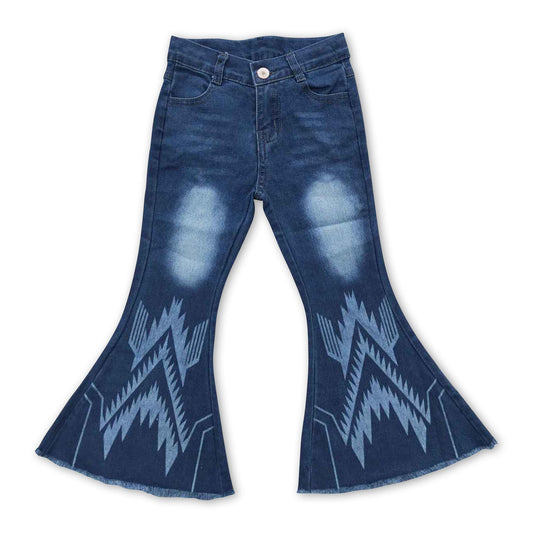 Washed blue pockets denim pants western kids girls jeans