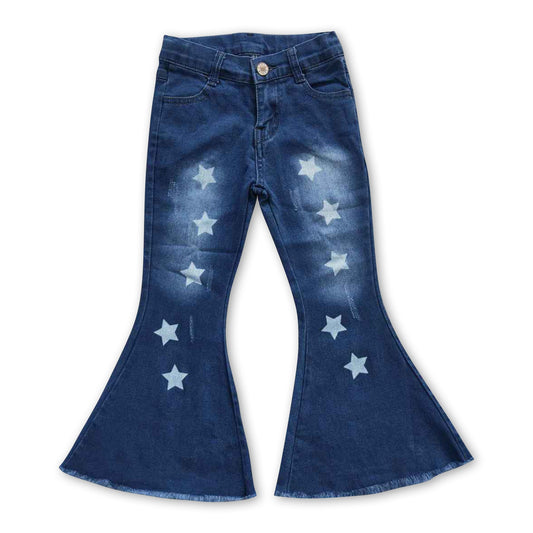 Washed stars denim pants kids girls jeans