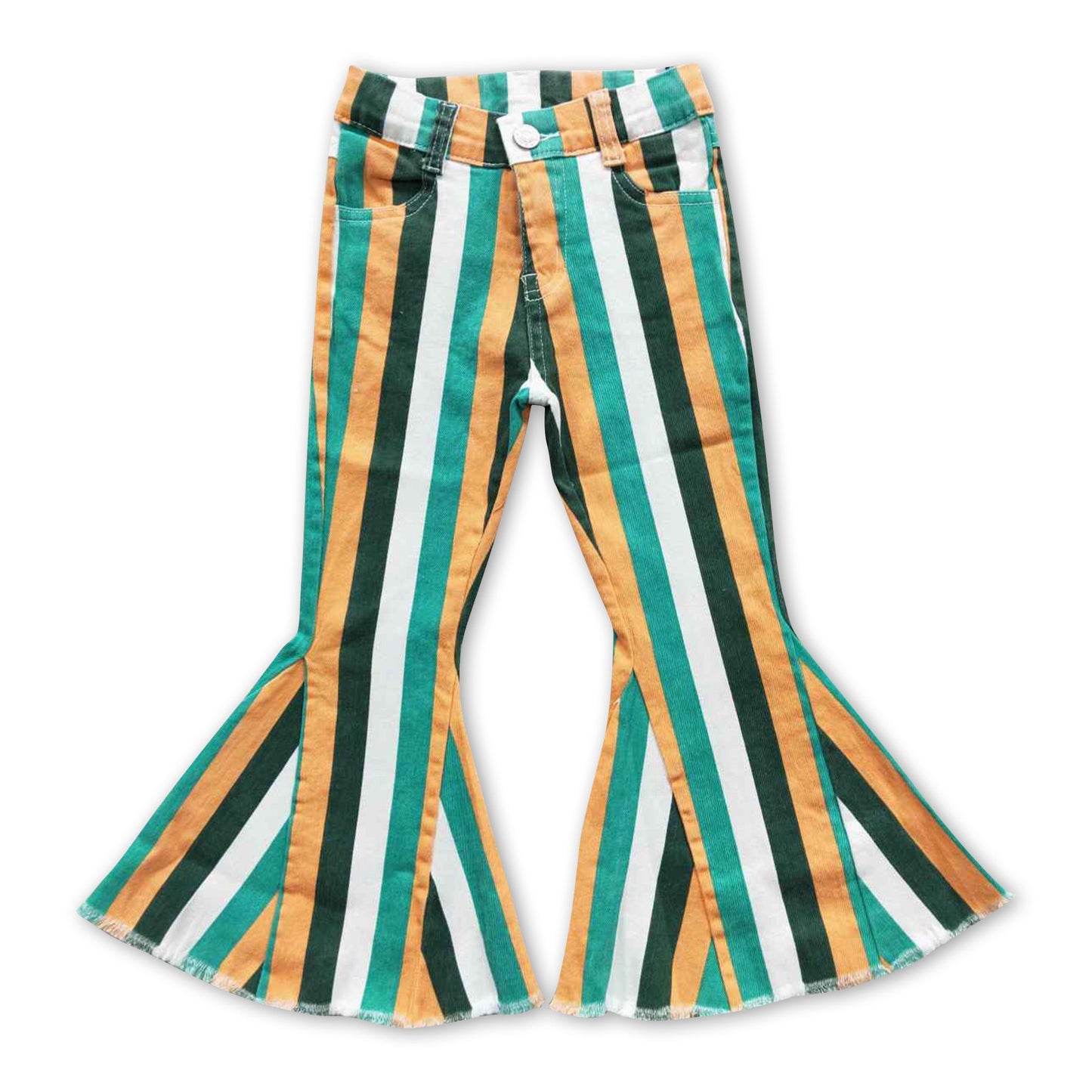 Green yellow stripe baby girls jeans