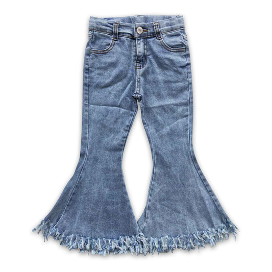 Light tassels denim pants girls bell bottom jeans