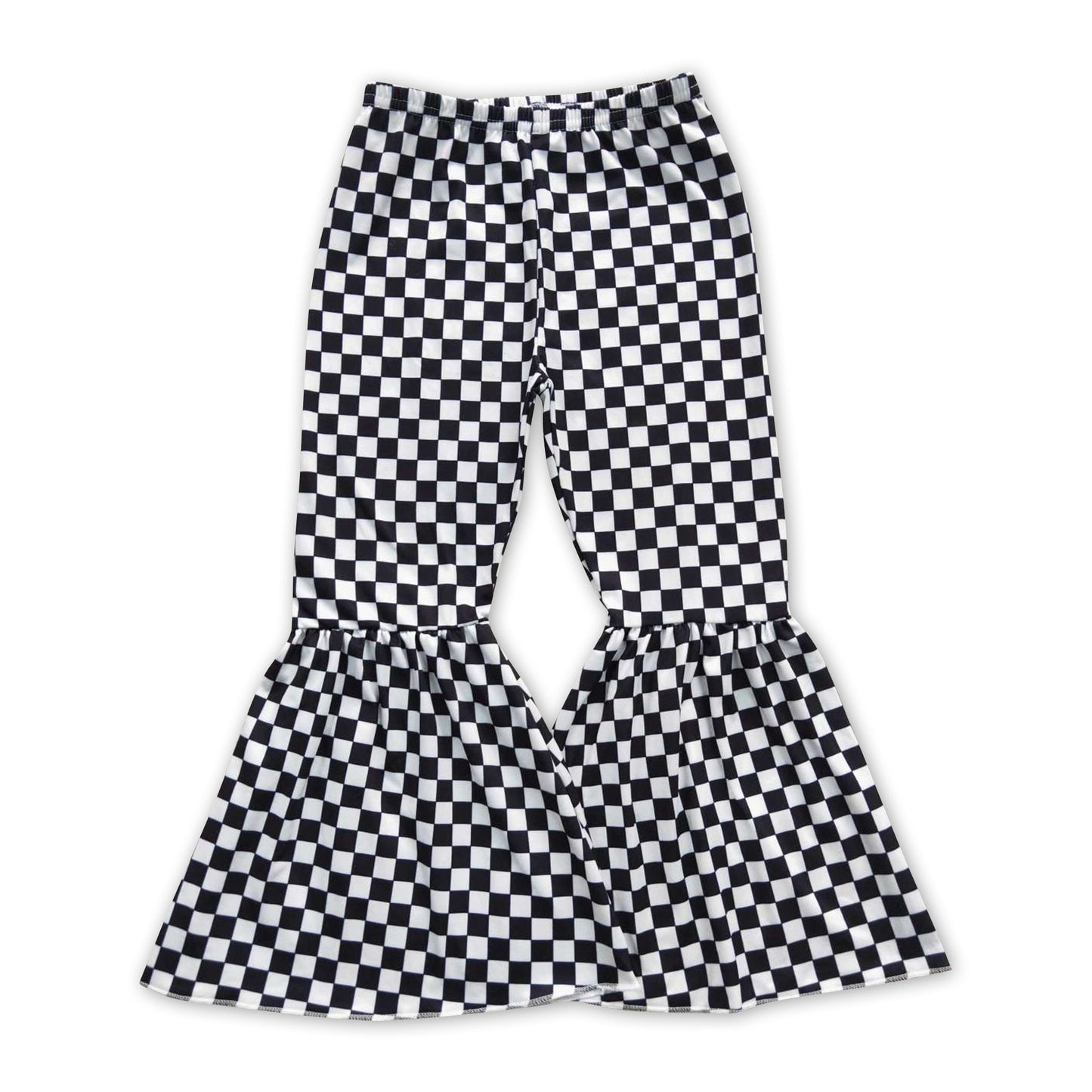 Black white plaid kids girls bell bottom pants