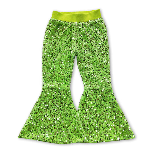 Green face sequin lining baby girls Christmas bell bottom pants