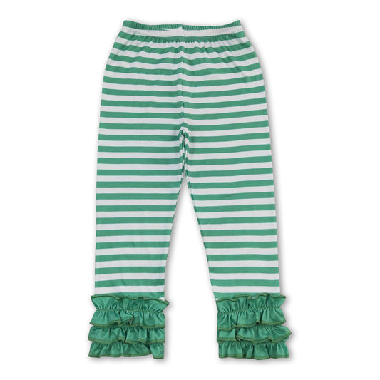 Green stripe icing ruffle leggings girls Christmas pants