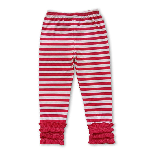 Red stripe icing ruffle leggings girls Christmas pants