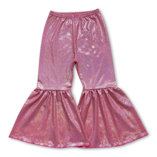 Pink shinny baby girls bell bottom pants
