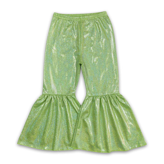 Lime green shinny baby girls bell bottom pants