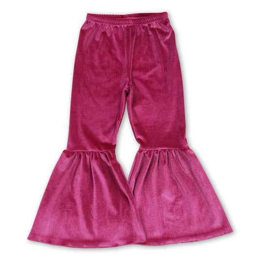 Hot pink velvet kids girls bell bottom pants