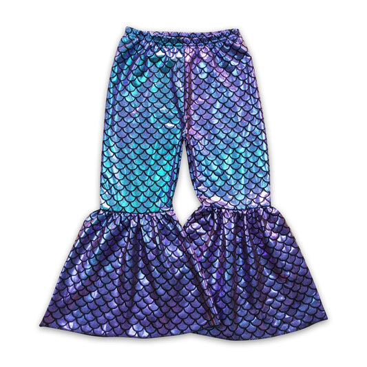 Purple blue mermaid scale baby girls bell bottom pants