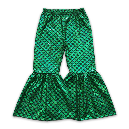 Green mermaid scale baby girls bell bottom pants