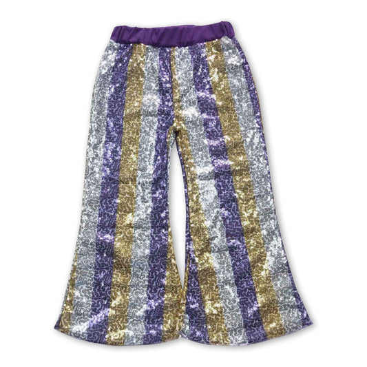 Purple gold white stripe sequin baby girls pants