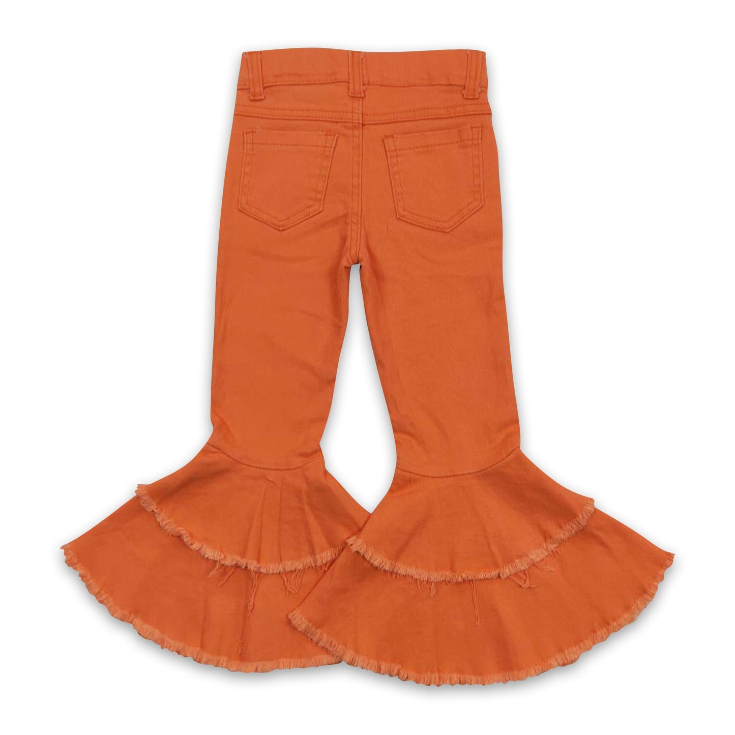 Orange washed ruffle denim pants girls jeans