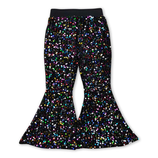 Black Colorful sequin lining baby girls bell bottom pants