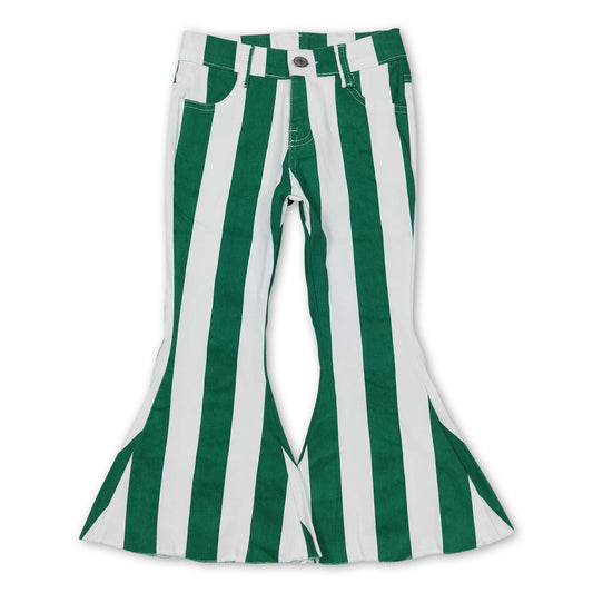 Green white stripe denim pants kids girls jeans