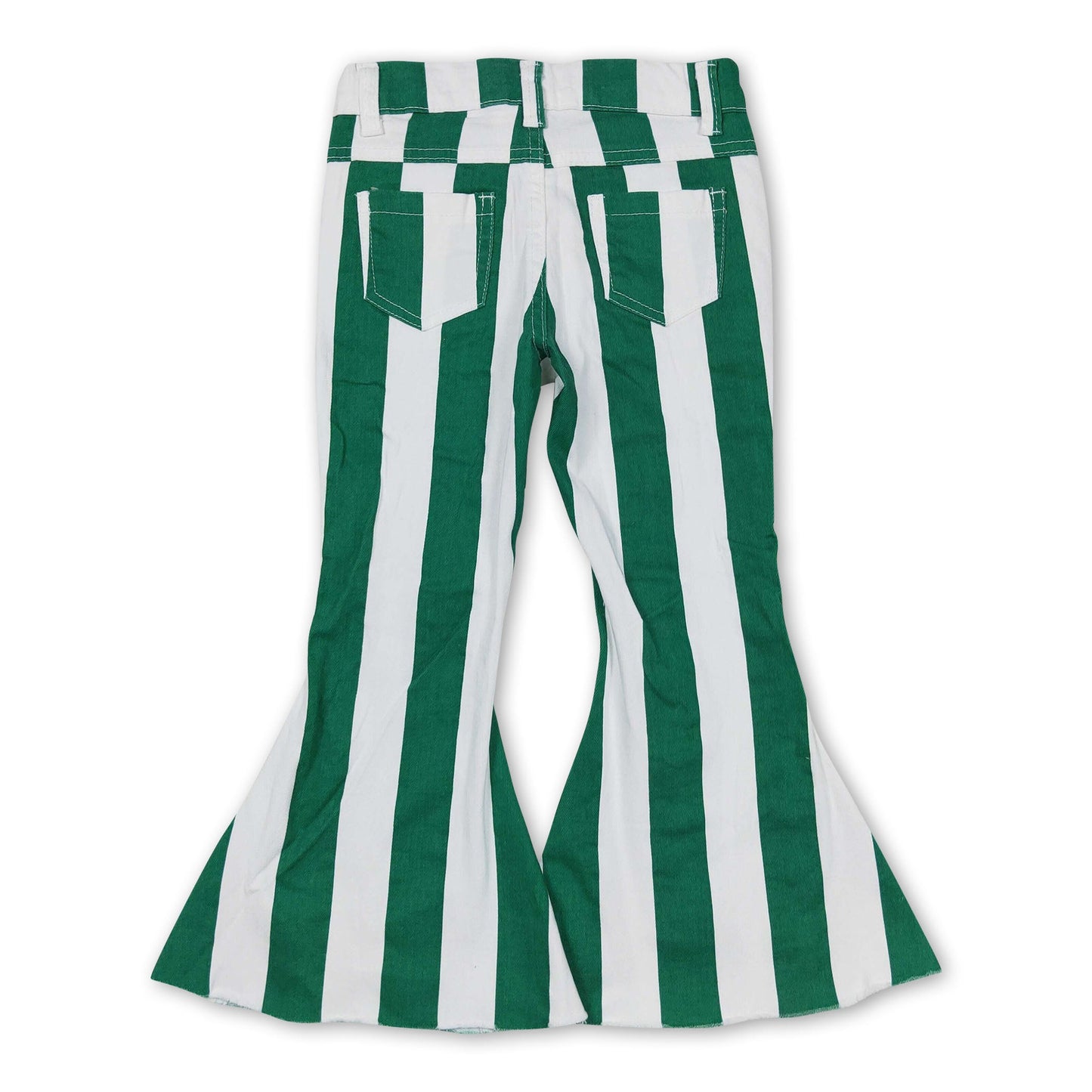 Green white stripe denim pants kids girls jeans