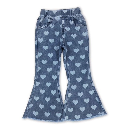Heart print denim pants girls valentine's day jeans