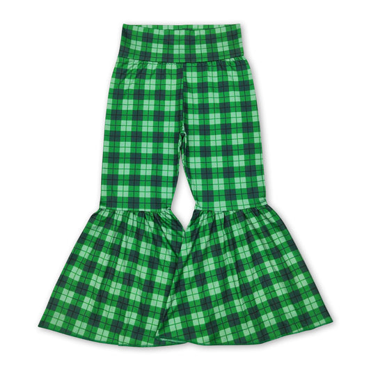 Green plaid girls st patrick's day bell bottom pants